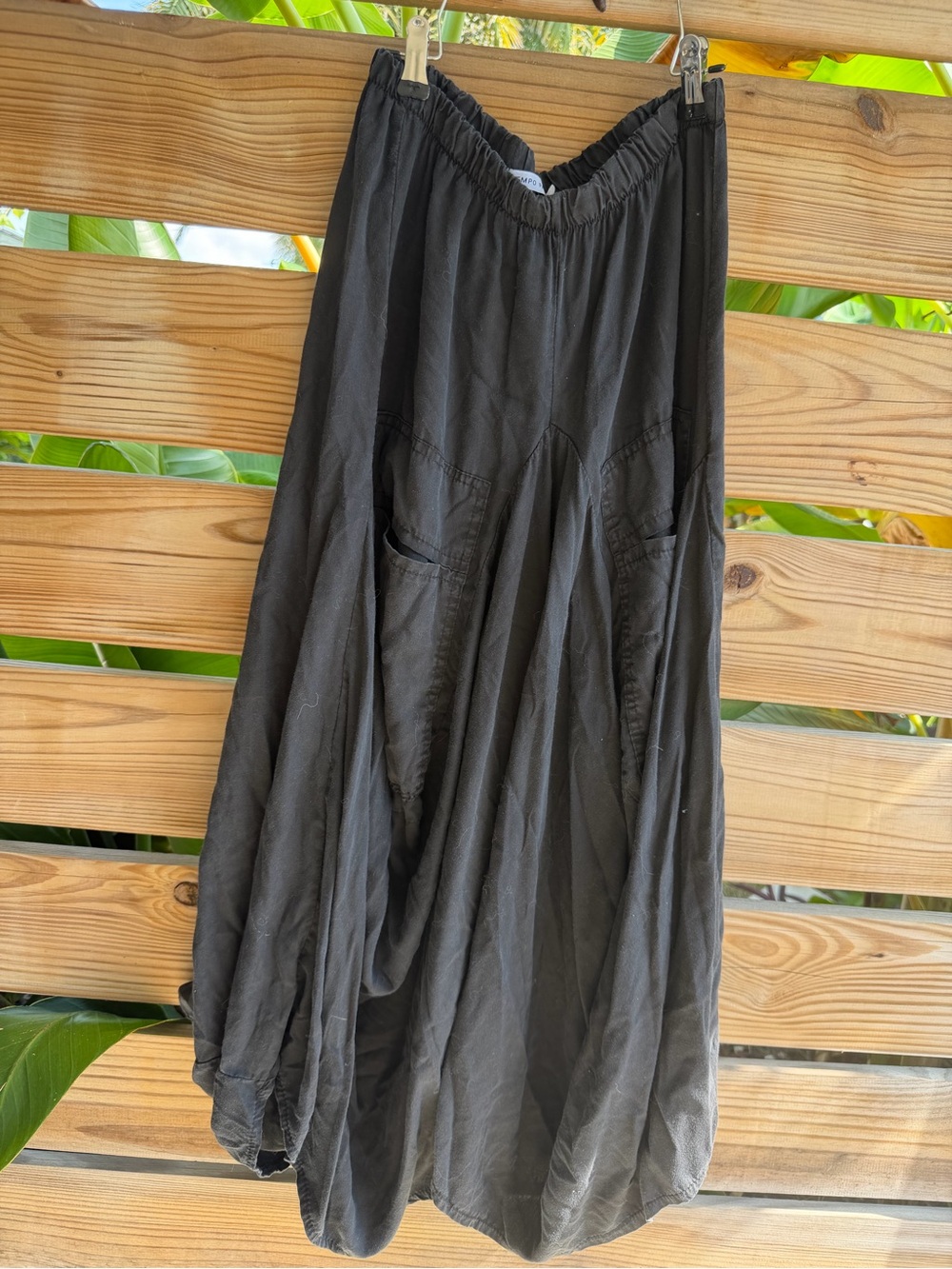Tempo Paris Black Cotton Maxi Skirt with Elastic Waistband